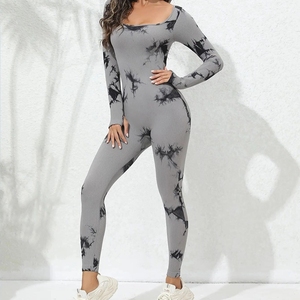 <span class=keywords><strong>Combinaison</strong></span> une pièce côtelée à manches longues tie-dye sans coutures, disponible en plusieurs couleurs – idéale pour le sport, le fitness et le yoga - Product Image 3