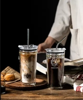 Gobelet à thé en verre transparent haute capacité 450 ml, bouteille d'eau froide pour jus, avec paille, pour le bureau, l'école