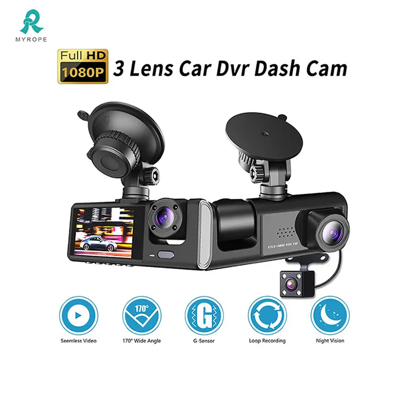 Doppia lente Dash Cam anteriore e posteriore 1080p HD visione notturna cruscotto fotocamera Dash Cam Doble Camara