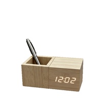 Horloge de table numérique LED lumineuse et silencieuse pour étudiants, avec calendrier créatif en MDF+PVC, porte-stylo intégré, fonction alarme et effet phosphorescent