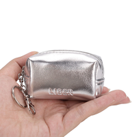 Grande pochette à monnaie nationale en cuir PU argenté brillant avec porte-clés, pochette à cosmétiques pour femmes, sac à fermeture éclair avec impression de lettres