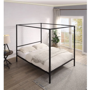 Diseño moderno negro cuatro cama con dosel de metal fácil de montar tamaño queen Marco de hierro resistente camas con dosel de metal para hotel - Product Image 3
