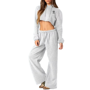 Conjunto de Sudadera Corta y Pantalones Jogger de Pierna Ancha para Mujer, Ropa de Estar Premium, Ajuste Relajado, Atuendo Combinado para Viaje, OEM ODM - Product Image 2