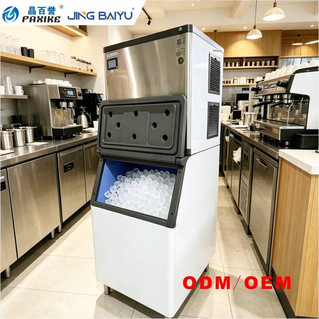 Stainless Steel Large Capacity Commercial Ice Machine 450kg 24h Quick Ice Production 220V Split-Type Square Ice Maker Automatic
