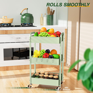 Multi-scene 3 Layer Kitchen Storage Rack Bathroom Trolley Plastic 3 Tier Rolling Storage Cart Organizer Utility Trolley - Product Image 4