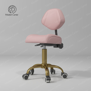 Sgabello Estetico Rosa per Tecnici Madamcenter, Sedia a Sella Piccola con Ruote Resistenti, Pieghevole, Reclinabile per Massaggi e Parrucchieri - Product Image 1