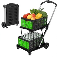 Chariot de camping pliable à 2 niveaux avec roues à frein, conception robuste, 2 caisses de rangement – Polyvalent pour le bureau et le supermarché