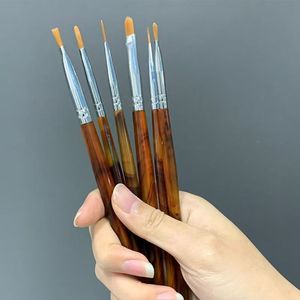 Ensemble de 6 pinceaux à ongles personnalisables avec manche en bois, poils en nylon, formes ovales et liner, pour manucure DIY, salon et peinture au gel - Product Image 1