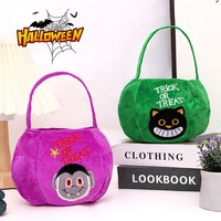 Sacs à bonbons d'Halloween en polyester pelucheux en forme de citrouille, 5 styles : Sorcière, Vampire, Chat Noir, Seau à bonbons, avec poignée portable pour enfants