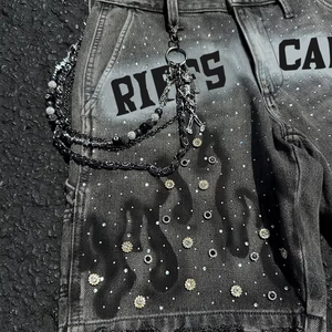 Shorts en jean DiZNEW personnalisés, design 2026, streetwear, shorts en jean avec strass pour hommes - Product Image 3