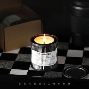 Bougie parfumée Petit Grain 21 en cire de soja dans un bocal en métal, style minimaliste, aromathérapie, décoration d'intérieur, durée de combustion de 40 à 60 heures - Product Image 1