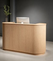 Mostrador de Servicio CR200 en Forma de I, Estilo Moderno, Madera MDF, Contorno Ondulado, Mostrador de Bienvenida para Vestíbulo de Hotel y Centro de Spa