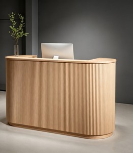 Mostrador de Servicio CR200 en Forma de I, Estilo Moderno, Madera MDF, Contorno Ondulado, Mostrador de Bienvenida para Vestíbulo de <span class=keywords><strong>Hotel</strong></span> y Centro de Spa - Product Image 1