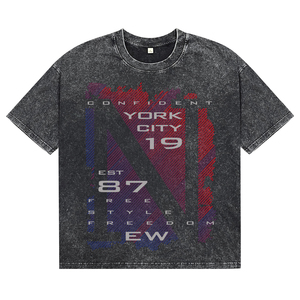 T-shirts pour hommes vintage délavés à l'acide, teints et imprimés, en coton respirant de haute qualité, col rond, vente en gros de vêtements - Product Image 1