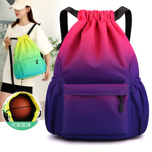 กระเป๋าไนลอนแบบหูรูดกันน้ำได้สำหรับผู้ชายผู้หญิง, กระเป๋าจัดกีฬาแบบเรียบง่ายกระเป๋า THK0377เดินทางไปยิมที่ปิดด้วยซิป - Product Image 3