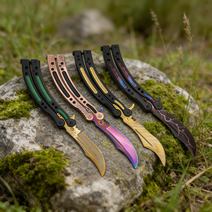 Cuchillo Mariposa Portátil para Práctica, Cuchillo Mariposa Transformable <span class=keywords><strong>CSGO</strong></span> Balisong, Cuchillos de Entrenamiento Plegables de Acero, Juegos al Aire Libre - Product Image 3