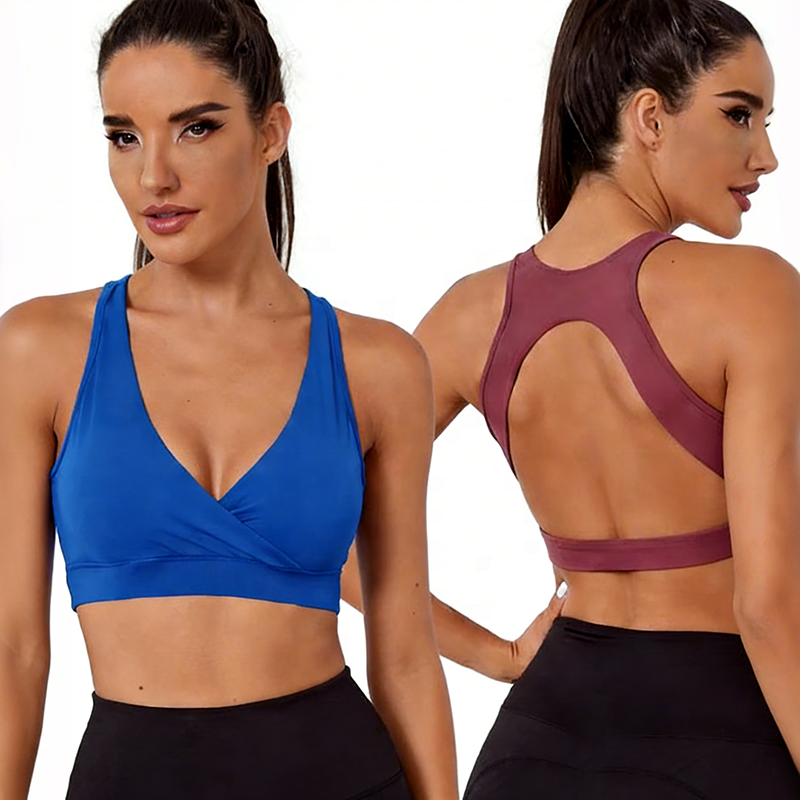 Women's V-Neck Cross Front High Support Sports Bra Hollow I-Shaped Stylish Hollow Back Design Slim Fit Yoga Fitness Fitness Bra