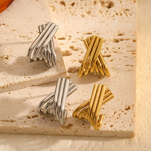 ต่างหูสแตนเลสทรง X แบบข้ามพรมแดน ดีไซน์เส้นเรขาคณิต สำหรับผู้หญิง ขายส่งเครื่องประดับ TE60004 G S - Product Image 1