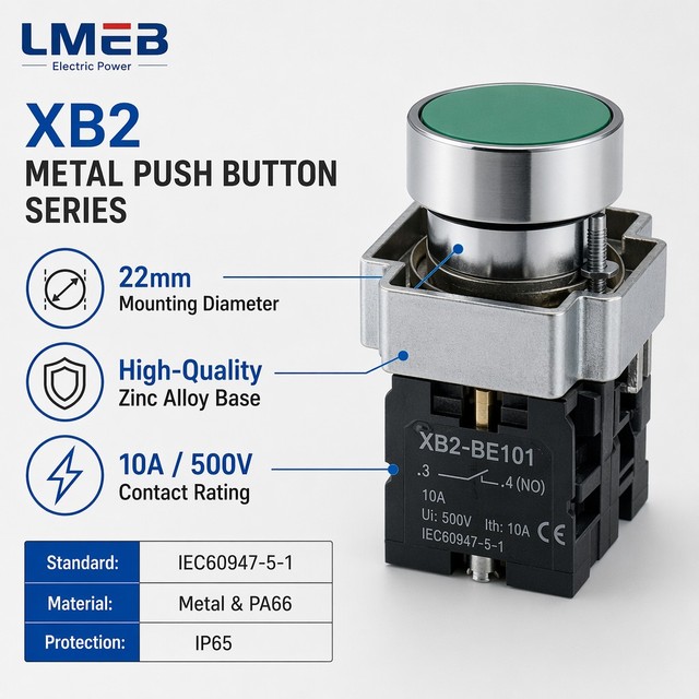 XB2 Metal Emergency Stop Self-Locking Reset Knob IP65 Level Jog Power Start/Stop Button Switch 1NO 2NO 1NO1NC Combinations 10A