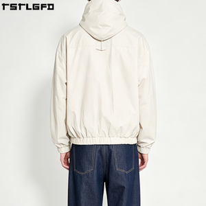 Veste coupe-vent en popeline cirée OEM/ODM, tissu technique, couleur crème pierre, demi-zip, à capuche, style streetwear minimaliste, vente en gros - Product Image 3