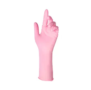OEM Pink 12 Inches Lengthen Disposable Dish Washing Cleaning Kitchen Nitrile Gloves For Housework