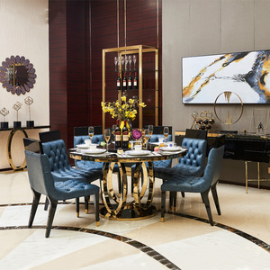 Karois — <span class=keywords><strong>table</strong></span> à manger <span class=keywords><strong>ronde</strong></span> en marbre, de style luxe et moderne, avec pieds en métal, tables de cuisine, salle à manger - Product Image 4