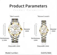 Olevs 3666 Couple Montres À Quartz Étanche Simple Mode Couple Lumineux En Acier Inoxydable Calendrier Affichage Montre pour Amoureux