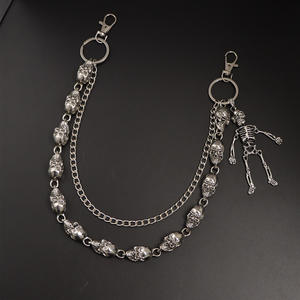 Chaîne de taille squelette double couche avec pendentif crâne en argent tibétain, style hip-hop décontracté, chaîne de corps pour hommes et femmes - Product Image 4