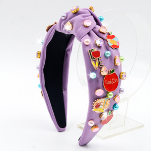 Nueva <span class=keywords><strong>Diadema</strong></span> de Tela de Alta Calidad para el Regreso a Clases, 13 CM, con Perlas y Diamantes de Imitación, Accesorio de Aleación con Diseño de Manzana, Accesorios Personalizados para el Cabello - Product Image 4
