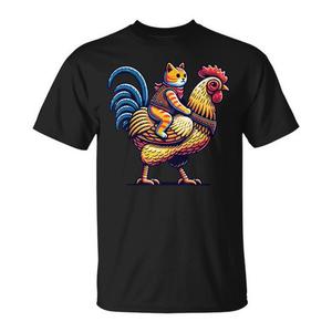 เสื้อยืดลายแมวขี่ไก่ สำหรับผู้ใหญ่ คอกลม แขนสั้น พิมพ์ลายดิจิตอล ดีไซน์เพื่อการส่งเสริมการขาย - Product Image 1