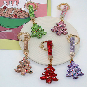 Anime Sparkling Christmas Tree Keychains Personalized Bag Pendants Car Keychains Colorful Diamond Christmas Tree Keychains