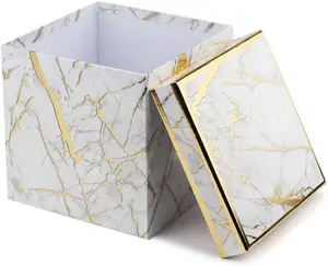 批发大型豪华设计定制花式礼篮蜡烛印刷方形纸板包装金色大理石礼品纸盒