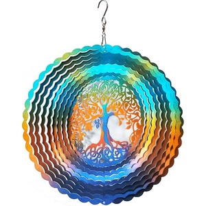 Carillons éoliens 3D suspendus Spinner <span class=keywords><strong>Mandala</strong></span> l'arbre de vie rotatif en acier inoxydable motif géométrique décoration de jardin à la maison - Product Image 2