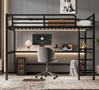 Lit superposé en acier avec bureau et garde-corps/échelle pour adultes/enfants/adolescents, idéal pour appartements et hôtels, bureau noir