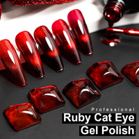 Vernis à ongles gel œil de chat rubis, parfait pour les ongles festifs, la Saint-Valentin, les collections d'hiver et les salons de manucure haut de gamme, rouge gel de Noël
