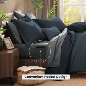 Kích thước đầy đủ <span class=keywords><strong>Comforter</strong></span> Set, màu xanh hải quân bedding <span class=keywords><strong>Comforter</strong></span> Bộ đầy đủ 7 miếng với <span class=keywords><strong>Comforter</strong></span>, tấm, vỏ gối & shams - Product Image 4