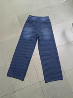 Nouvelles pantalons larges en jean à rayures fines pour femme, taille plus, coupe longue, effet délavé, pour le streetwear