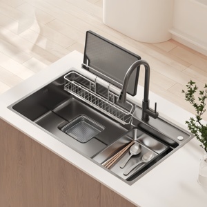 Fregadero de Cocina Grande de un Solo Tazón, Fregadero Integrado de Acero Inoxidable 304, Estilo Japonés, con Revestimiento Nano y Drenaje Lateral - Product Image 1