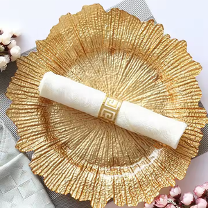 Wholesale Wedding Decorations <b>Charger</b> <b>Plates</b> Luxury <b>Gold</b> Reef Glass <b>Charger</b> <b>Plates</b> Dinnerware Sets for Wedding - Product Image 2