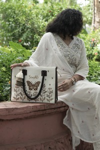 Most Selling Custom Butterfly Tote <b>Bag</b> <b>Personalised</b> Name Embroidery Cotton Reusable Grocery Shopping <b>Bag</b> for Women For Sale - Product Image 3