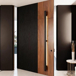 Porte pivotante de sécurité moderne pour la maison, portes doubles en acier et aluminium, porte d'entrée luxueuse en bois de noyer - Product Image 4