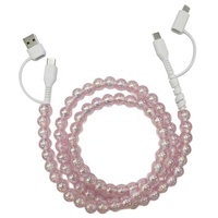 Câble de recharge élégant pour téléphone avec perles rondes en cristal transparent scintillant de couleur AB, bleu clair, rose, orange, blanc