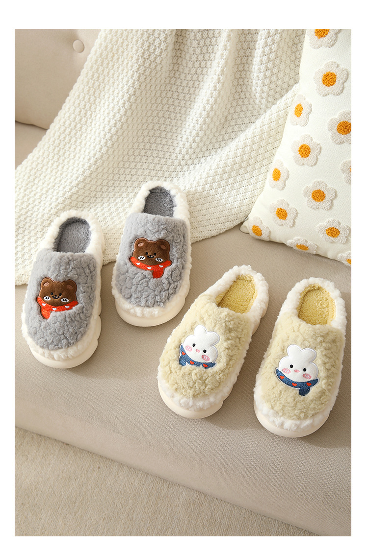 Non-slip Cute Cartoon Couple Cotton Slippers Home Women Platform Slippers Winter
