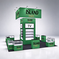 Stand d'exposition modulaire 20x20 pieds pour salon professionnel avec support TV 4 faces et vitrine éclairée