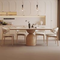 Ensemble de table à manger en bois massif et pierre frittée, style minimaliste moderne, écologique, durable, rectangulaire, pour la maison et l'hôtel