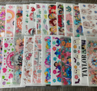 Lot d'autocollants personnalisés en film de transfert UV, imperméables et lavables, à motifs de dessins animés, pour gobelets et tasses en verre de 16oz et 24oz, vente en gros usine