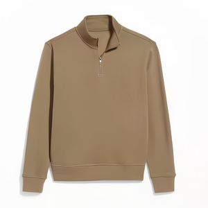 Pull en molleton brossé à col zippé en coton, coupe décontractée, pour marques de luxe américaines, production en usine - Product Image 1