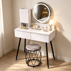 Modern Makeup <b>Vanity</b> With Lighted <b>Mirror</b> Storage Drawers Bedroom <b>Dressing</b> <b>Table</b> With Stool - Product Image 1