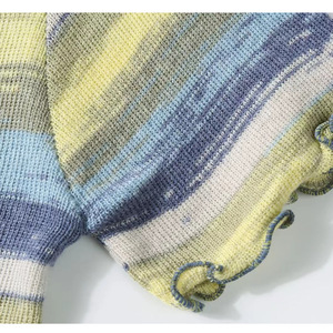 Women's Striped Knitted <b>Cardigan</b> Short Sleeve Cotton Medium <b>Thickness</b> Contrast Color Spring Summer Fashion Sweater - Product Image 2