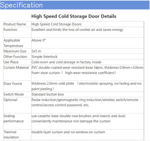 <span class=keywords><strong>Porte</strong></span> rapide en <span class=keywords><strong>PVC</strong></span> résistant à la chaleur en acier inoxydable avec fermeture éclair pour chambre froide <span class=keywords><strong>de</strong></span> 0 à 15 degrés - Product Image 5